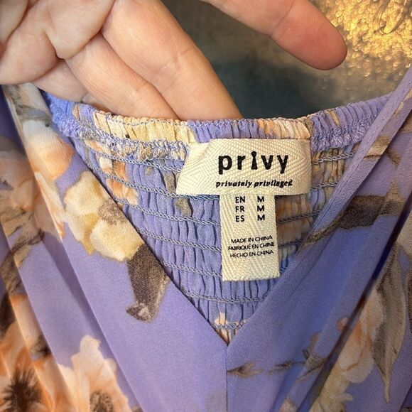 Privy Women’s light blue and cream floral ruffled long sleeve maxi dress medium - Picture 4 of 6